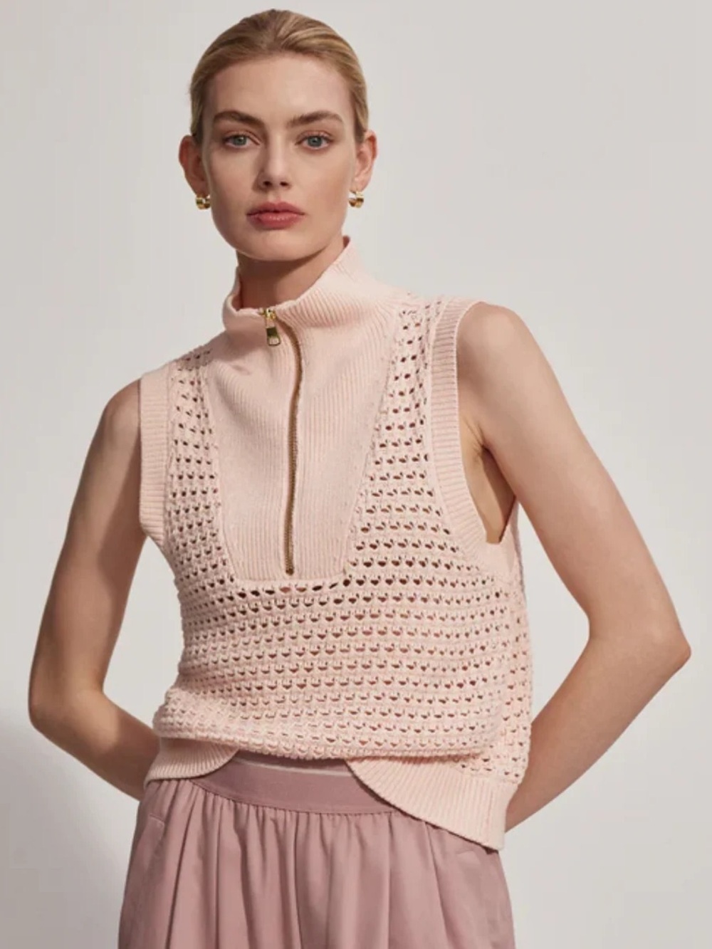 Varley Pale Pink Crochet Cotton Cardigan